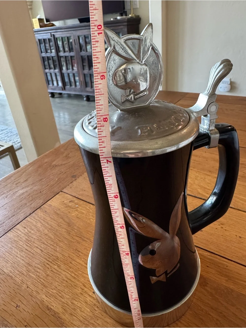 Rare Vintage PLAYBOY Black Ceramic Beer Stein with Metal Bunny and Base